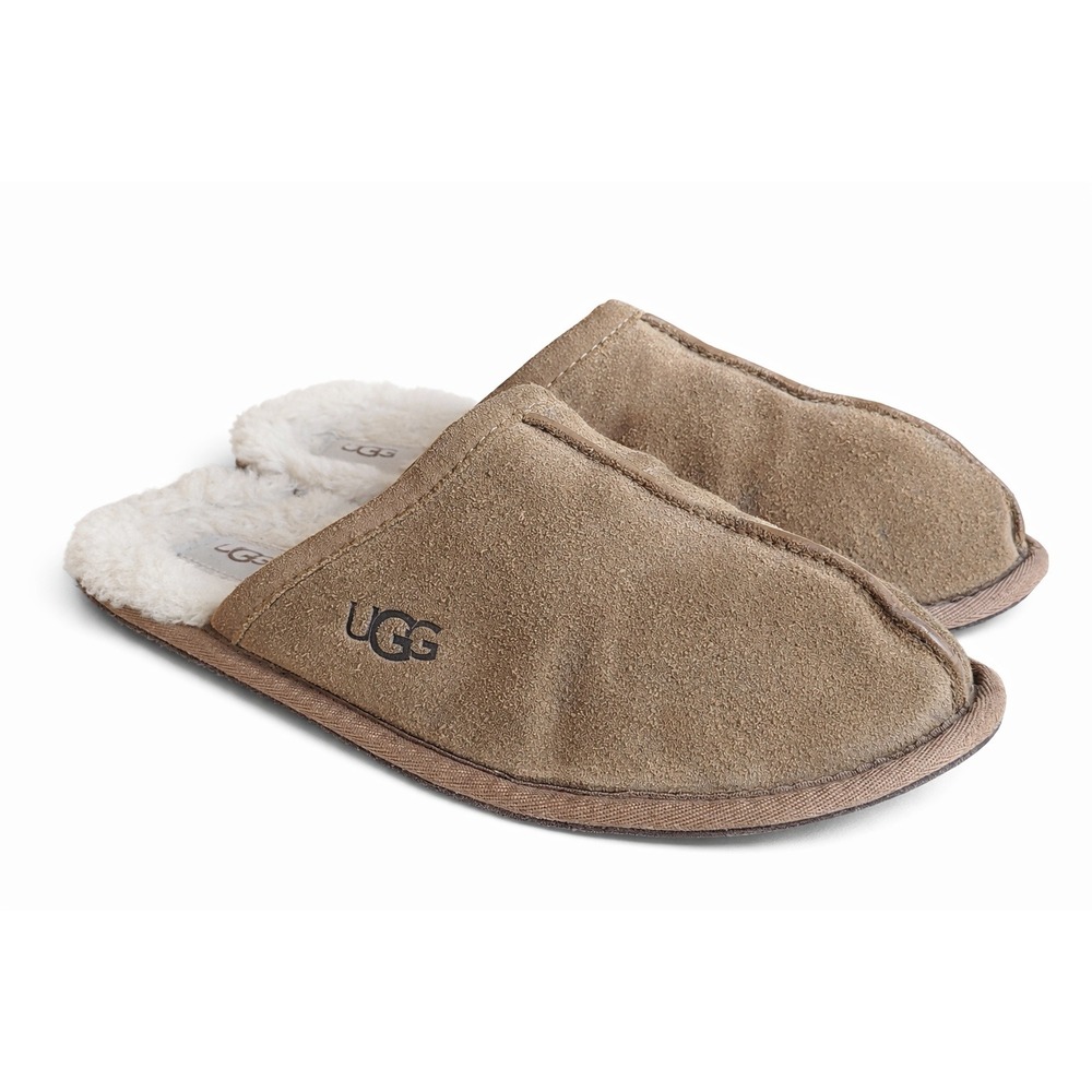 UGG EU 43 US 10 Brown Suede Shearling Lined‎ Scuff Slippers Sheepskin Comfort